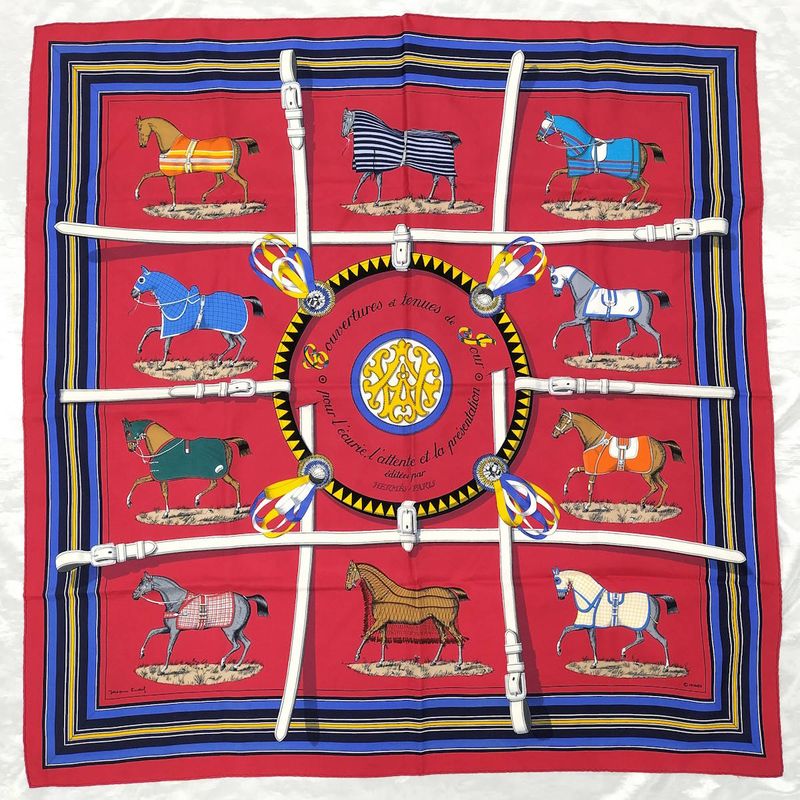 Hermes Carré 90 Scarf Couvertures Et Tenues de Jour Horsewear Silk Reddish