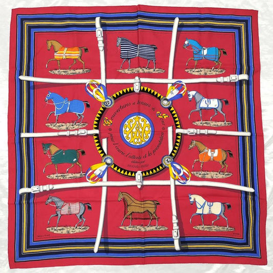 Hermes Carré 90 Scarf Couvertures Et Tenues de Jour Horsewear Silk Reddish