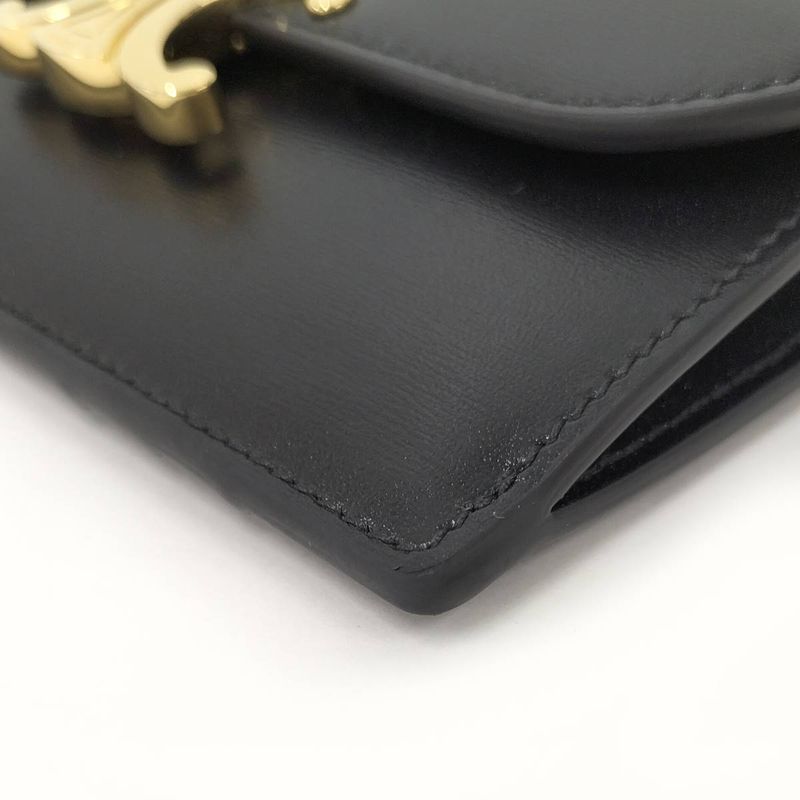 Celine Long Card Holder with Flap Leather Black 10p073dpv.38no