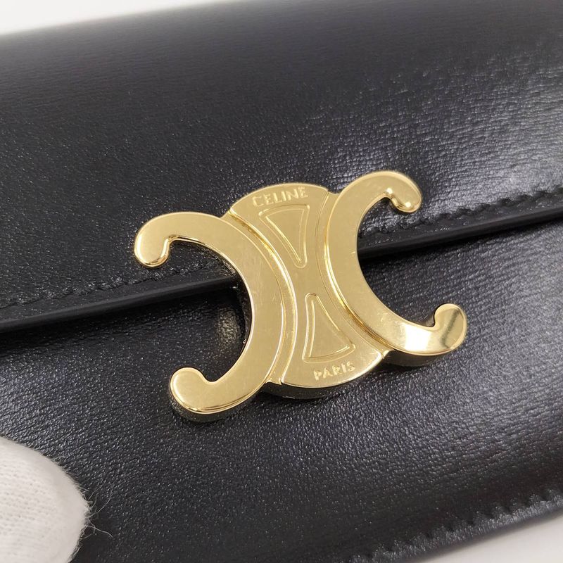 Celine Long Card Holder with Flap Leather Black 10p073dpv.38no