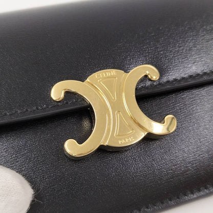 Celine Long Card Holder with Flap Leather Black 10p073dpv.38no