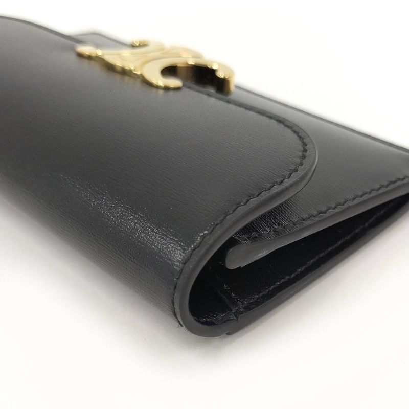 Celine Long Card Holder with Flap Leather Black 10p073dpv.38no