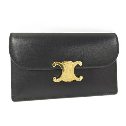Celine Long Card Holder with Flap Leather Black 10p073dpv.38no