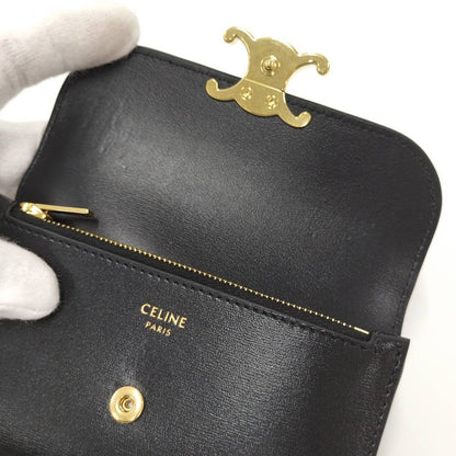 Celine Long Card Holder with Flap Leather Black 10p073dpv.38no