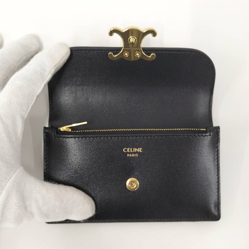 Celine Long Card Holder with Flap Leather Black 10p073dpv.38no