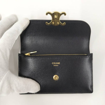 Celine Long Card Holder with Flap Leather Black 10p073dpv.38no