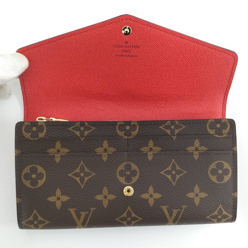 Louis Vuitton Portefeuille Sarah Long Foldable Wallet Monogram Brown Fuchsia
