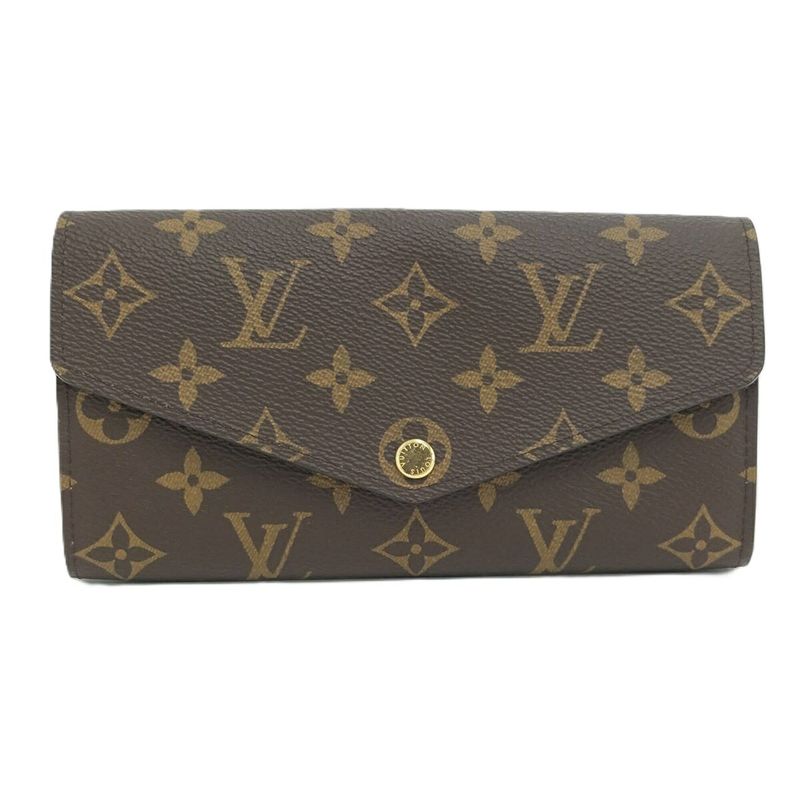 Louis Vuitton Portefeuille Sarah Long Foldable Wallet Monogram Brown Fuchsia
