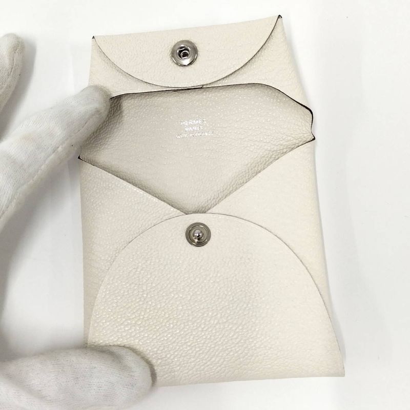 Hermes Coin Case Bastia Leather White Stamped Z