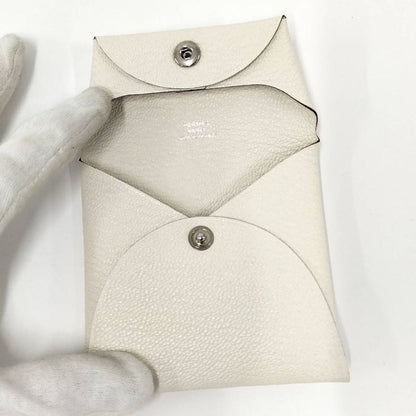 Hermes Coin Case Bastia Leather White Stamped Z