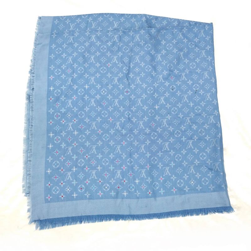 Louis Vuitton Shawl Wool Silk Blue M76154