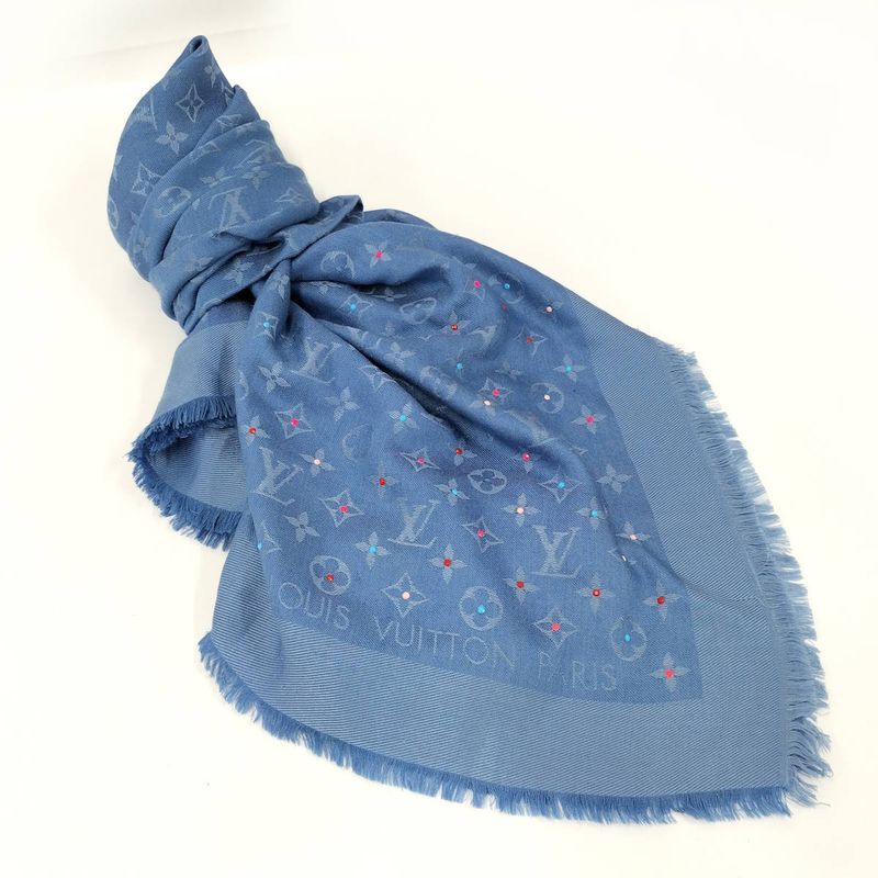 Louis Vuitton Shawl Wool Silk Blue M76154