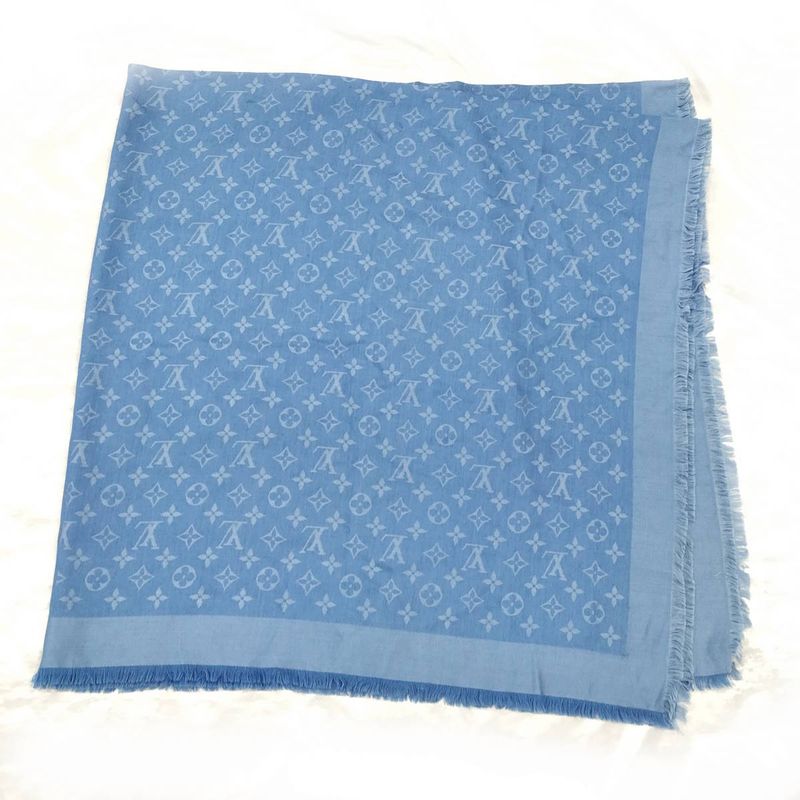 Louis Vuitton Shawl Wool Silk Blue M76154