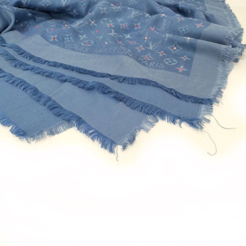 Louis Vuitton Shawl Wool Silk Blue M76154