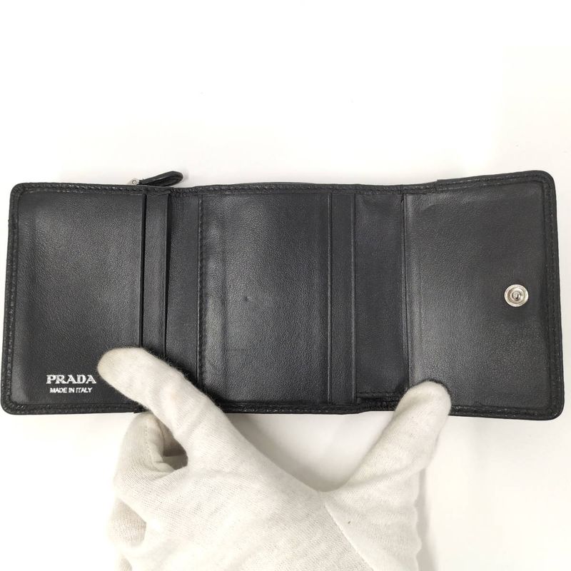 Prada Compact Wallet Trifold Wallet Leather Black
