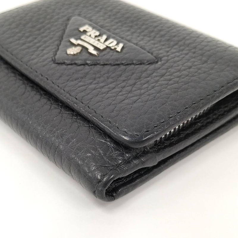 Prada Compact Wallet Trifold Wallet Leather Black