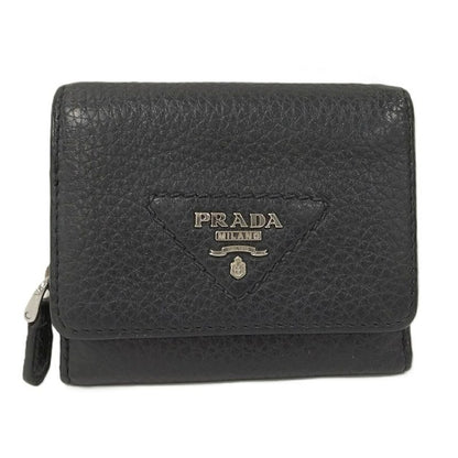 Prada Compact Wallet Trifold Wallet Leather Black