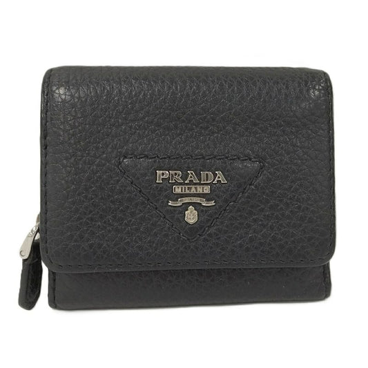 Prada Compact Wallet Trifold Wallet Leather Black