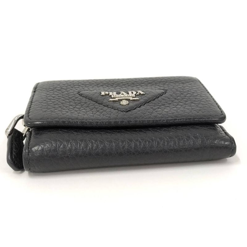 Prada Compact Wallet Trifold Wallet Leather Black