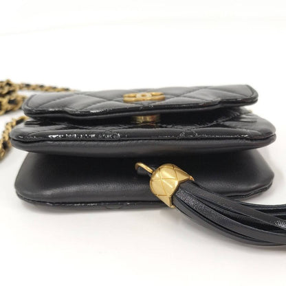Chanel Chain Clutch Bag Coco Mark Lambskin Leather Black Ap4680