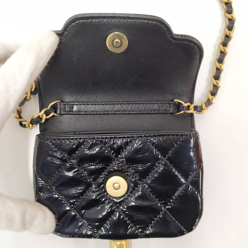 Chanel Chain Clutch Bag Coco Mark Lambskin Leather Black Ap4680