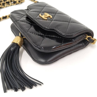 Chanel Chain Clutch Bag Coco Mark Lambskin Leather Black Ap4680