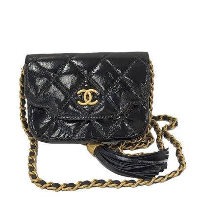 Chanel Chain Clutch Bag Coco Mark Lambskin Leather Black Ap4680