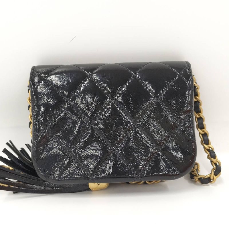 Chanel Chain Clutch Bag Coco Mark Lambskin Leather Black Ap4680
