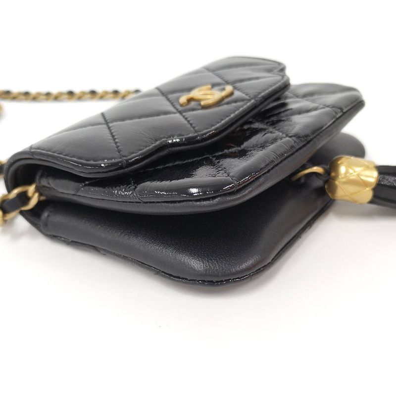 Chanel Chain Clutch Bag Coco Mark Lambskin Leather Black Ap4680