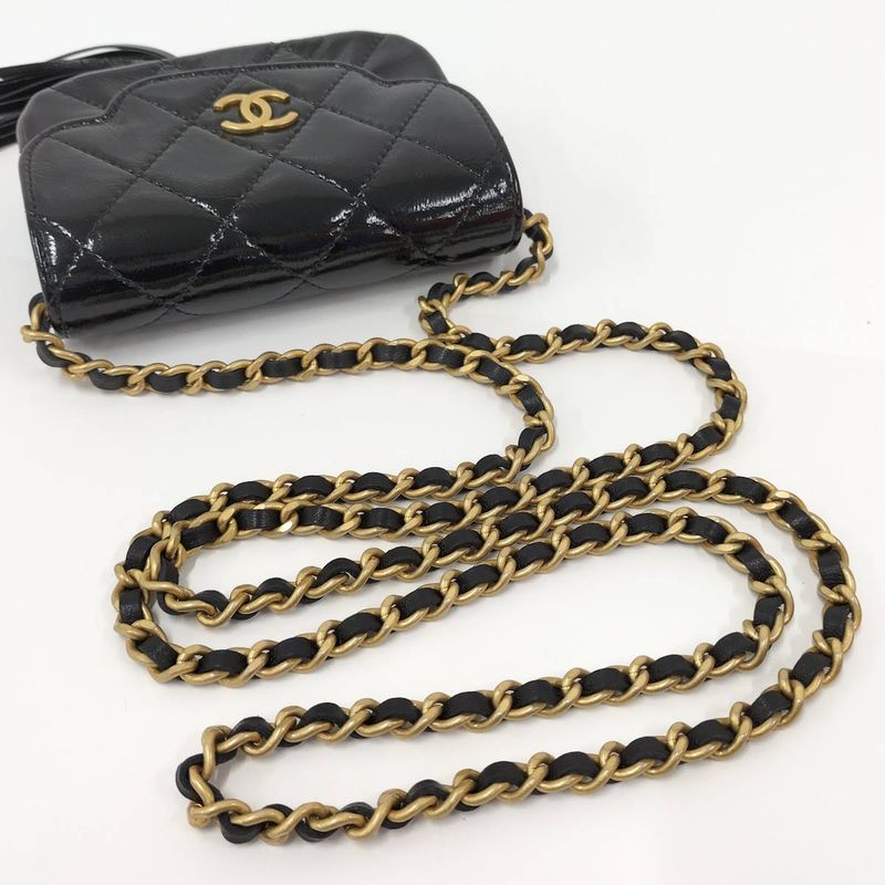 Chanel Chain Clutch Bag Coco Mark Lambskin Leather Black Ap4680