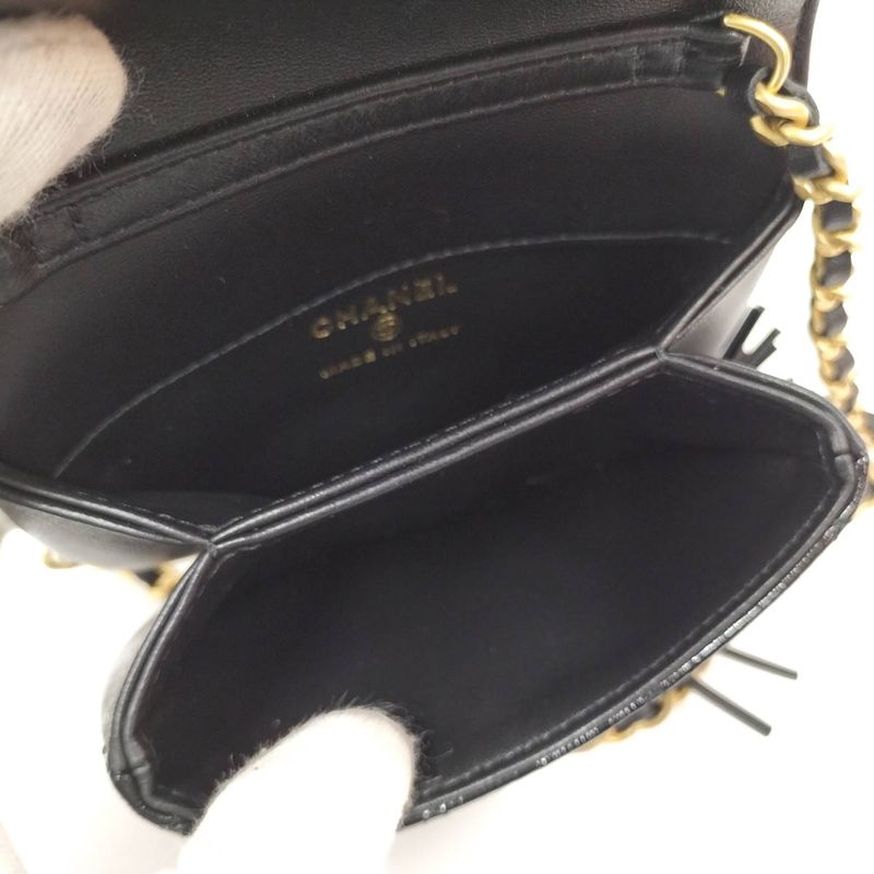 Chanel Chain Clutch Bag Coco Mark Lambskin Leather Black Ap4680