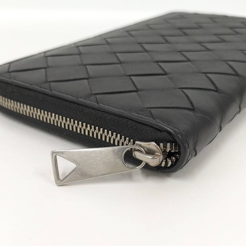 Bottega Veneta Round Zipper Long Wallet Intrecciato Leather Black 749427