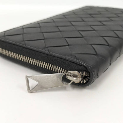 Bottega Veneta Round Zipper Long Wallet Intrecciato Leather Black 749427