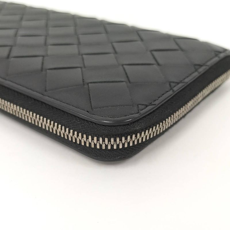 Bottega Veneta Round Zipper Long Wallet Intrecciato Leather Black 749427