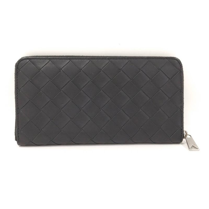 Bottega Veneta Round Zipper Long Wallet Intrecciato Leather Black 749427