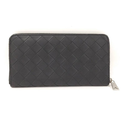 Bottega Veneta Round Zipper Long Wallet Intrecciato Leather Black 749427