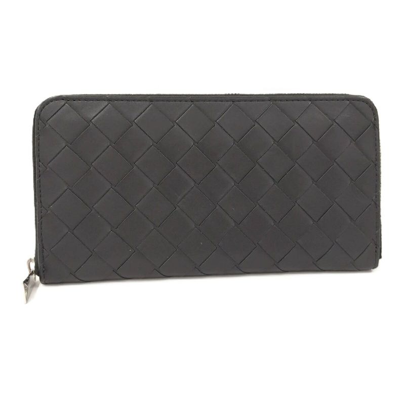 Bottega Veneta Round Zipper Long Wallet Intrecciato Leather Black 749427