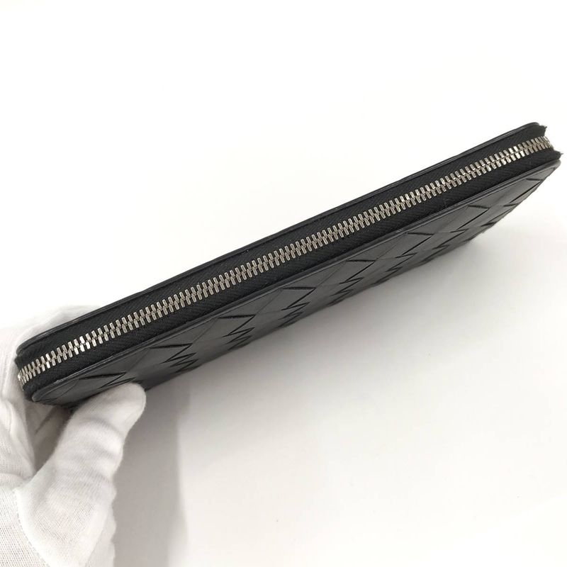 Bottega Veneta Round Zipper Long Wallet Intrecciato Leather Black 749427