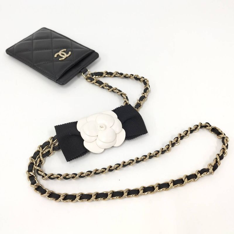 Chanel Chain Shoulder Card Holder Matelasse Lambskin Black