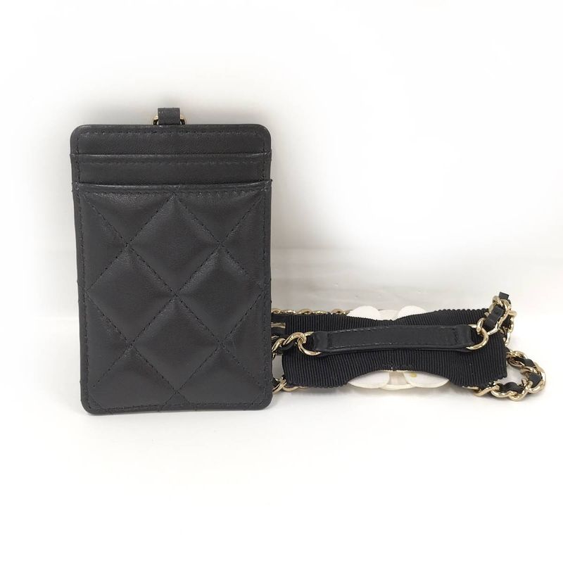 Chanel Chain Shoulder Card Holder Matelasse Lambskin Black