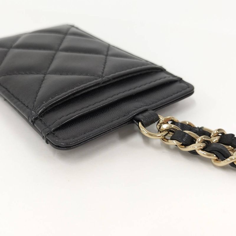 Chanel Chain Shoulder Card Holder Matelasse Lambskin Black