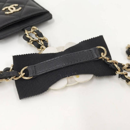Chanel Chain Shoulder Card Holder Matelasse Lambskin Black