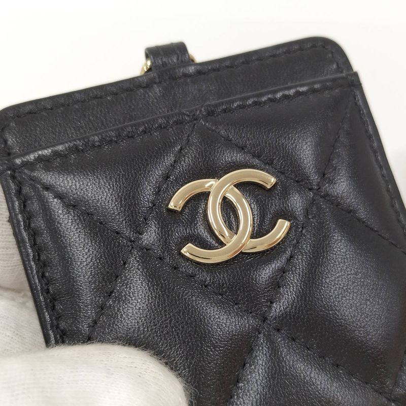 Chanel Chain Shoulder Card Holder Matelasse Lambskin Black
