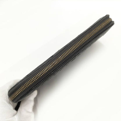 Bottega Veneta Round Zipper Long Wallet Intrecciato Leather Black