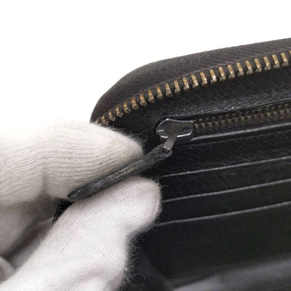 Bottega Veneta Round Zipper Long Wallet Intrecciato Leather Black