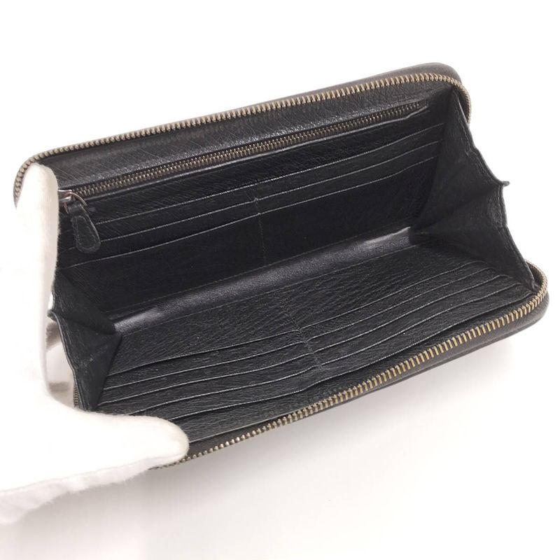 Bottega Veneta Round Zipper Long Wallet Intrecciato Leather Black