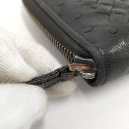 Bottega Veneta Round Zipper Long Wallet Intrecciato Leather Black