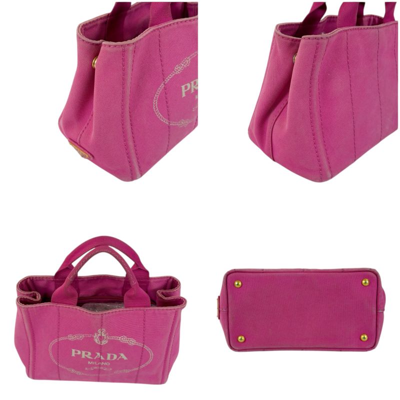 Prada Mini Tote Canapa Handbag Pink Canvas Triangle Logo