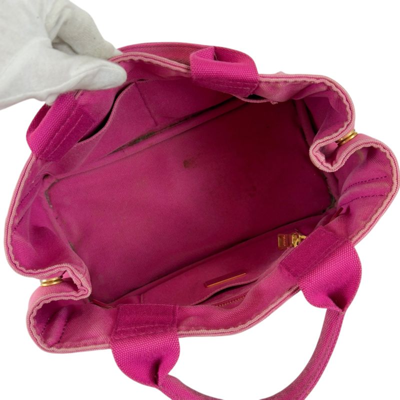 Prada Mini Tote Canapa Handbag Pink Canvas Triangle Logo