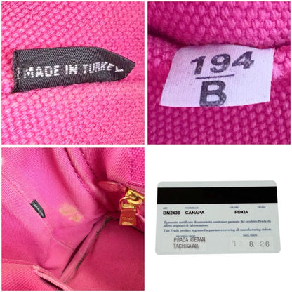 Prada Mini Tote Canapa Handbag Pink Canvas Triangle Logo